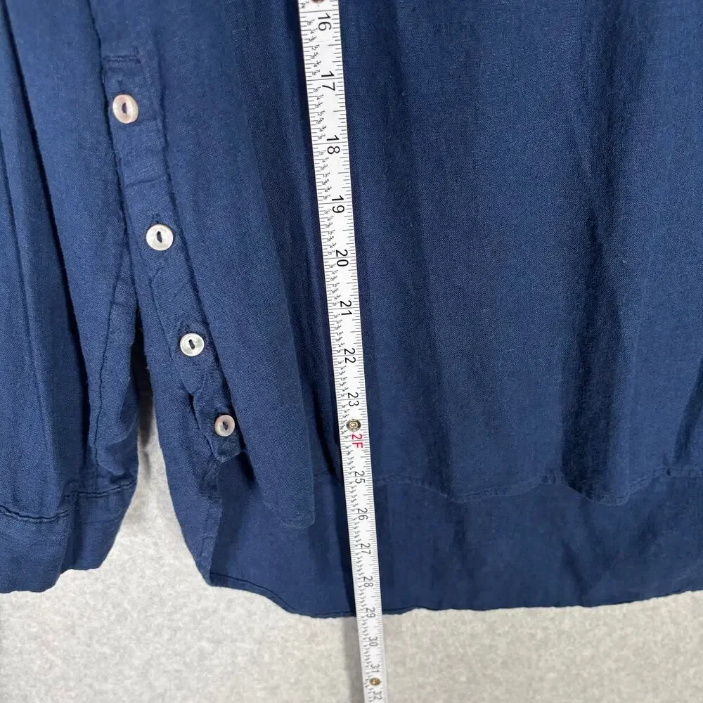 Croft Barrow Linen Popover Tunic Top Medium Navy‎ Lagenlook Blouse Pullover